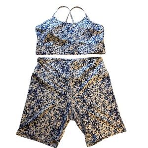 Shein Blue and White Floral Activewear Set